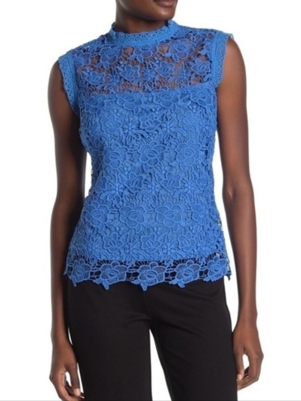 NANETTE LEPORE Women's Blue Lace Cutout Shell Size Medium Like New